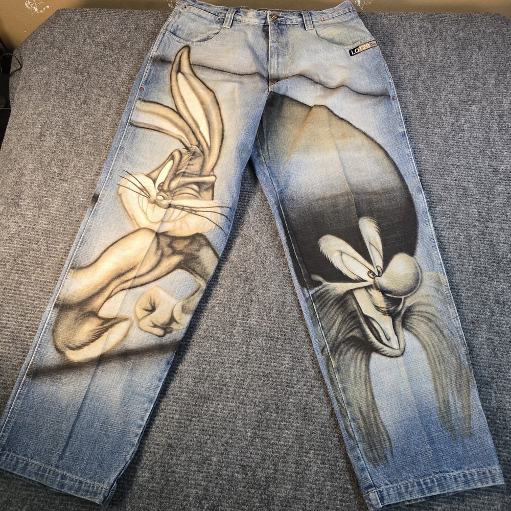 Lot29 Jeans Fit Blue Airbrush Looney Tunes Sylvester Bugs 00s 38 X‎ 34